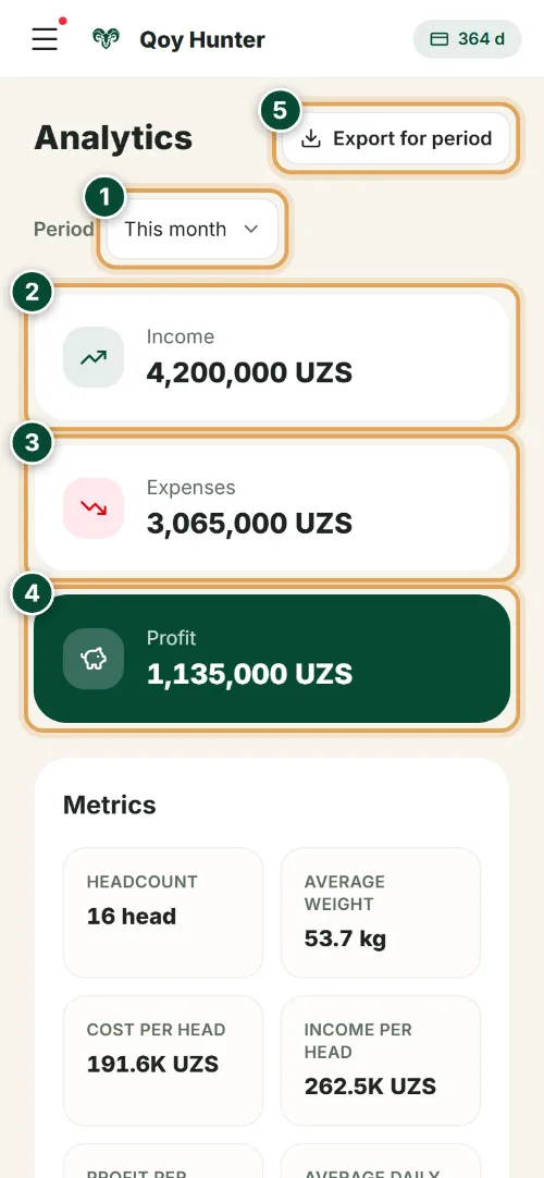 Analytics and reports — The Analytics screen: How to use it (Phone) — QoyHunter