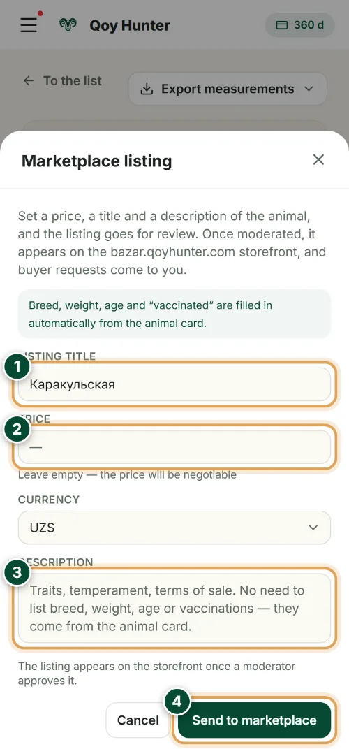 Marketplace and sales — The listing form: How to use it (Phone) — QoyHunter