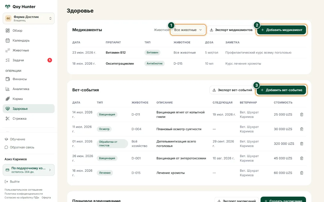 Здоровье и ветобработки — Экран «Здоровье»: Как пользоваться — QoyHunter