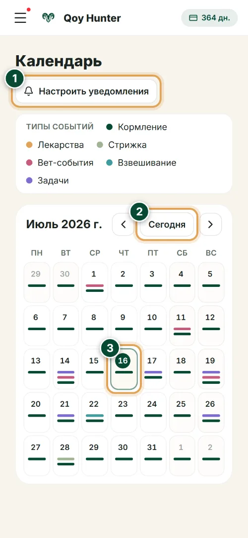 Задачи и календарь — Экран «Календарь»: Как пользоваться (Телефон) — QoyHunter