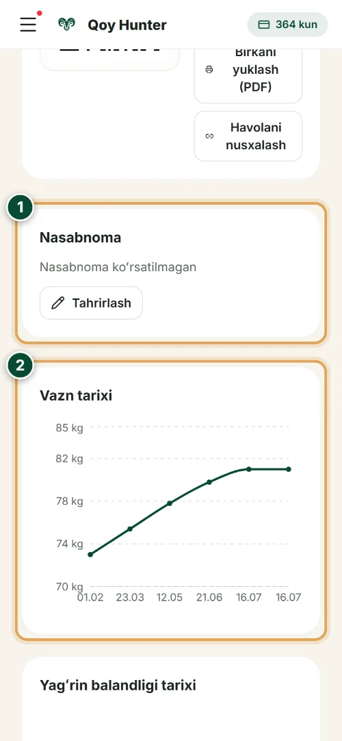 Hayvon kartochkasi — Nasl-nasab va vazn: Qanday foydalanish (Telefon) — QoyHunter