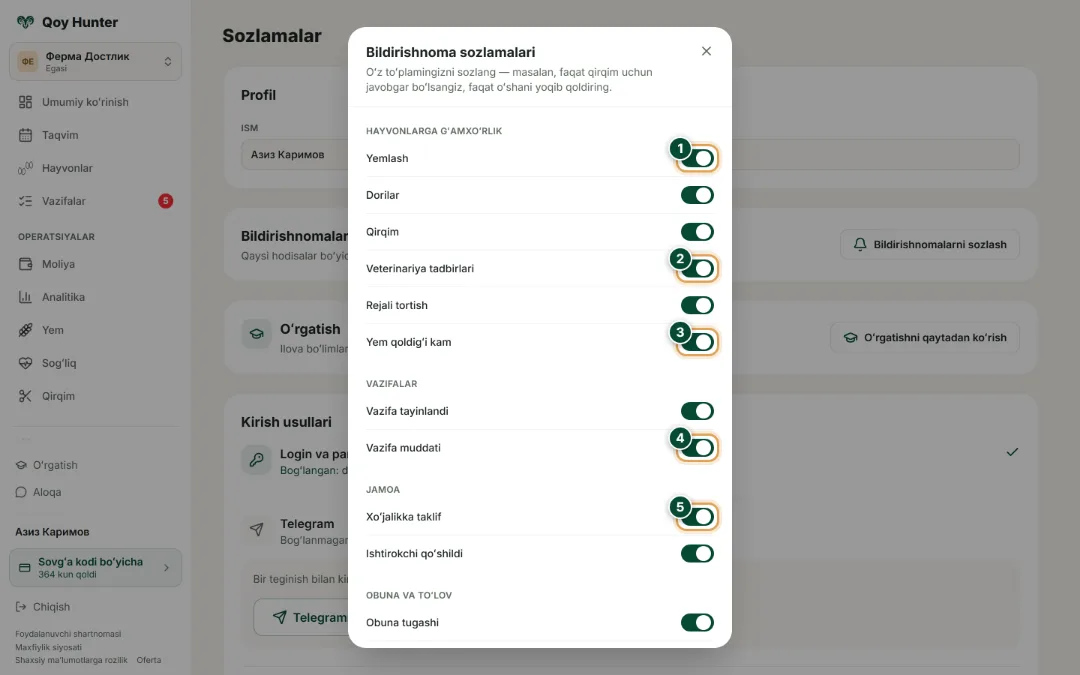 Bildirishnomalar va sozlamalar — Bildirishnomalarni sozlash: Qanday foydalanish — QoyHunter