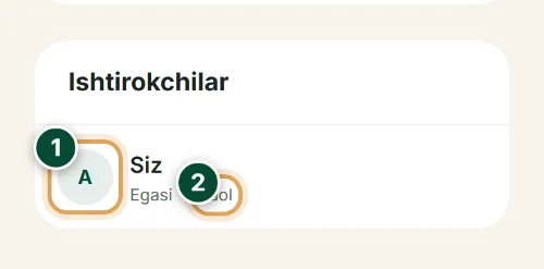 Jamoa va kirish huquqlari — Xoʻjalik ishtirokchilari: Qanday foydalanish (Telefon) — QoyHunter